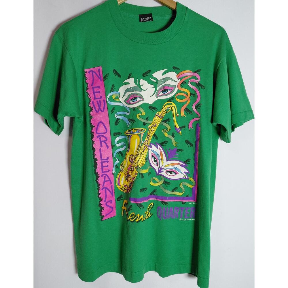 Vintage SCREEN STARS BEST New Orleans Graphic Print T-Shirt Green Jersey Size L